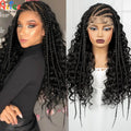 26Inch Cornrow Braided Wigs 13x6 Transparent Lace Front Deep Wave Hair Wigs Synthetic Kinky Curly Brazilian Hair Wigs for Women