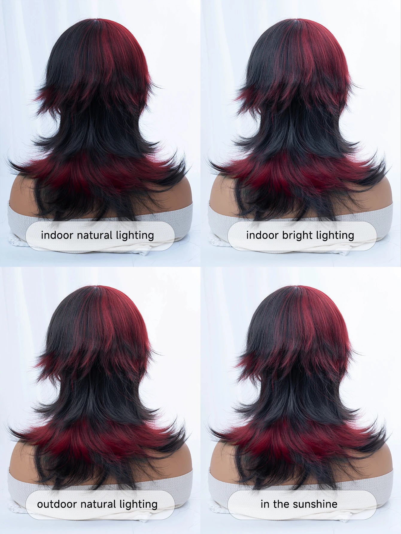 18Inch Handsome Girl Tomboy Style Black Red Synthetic Wigs With Bangs Medium Wavy Layered Hair Wig for Man Women Heat Resistant