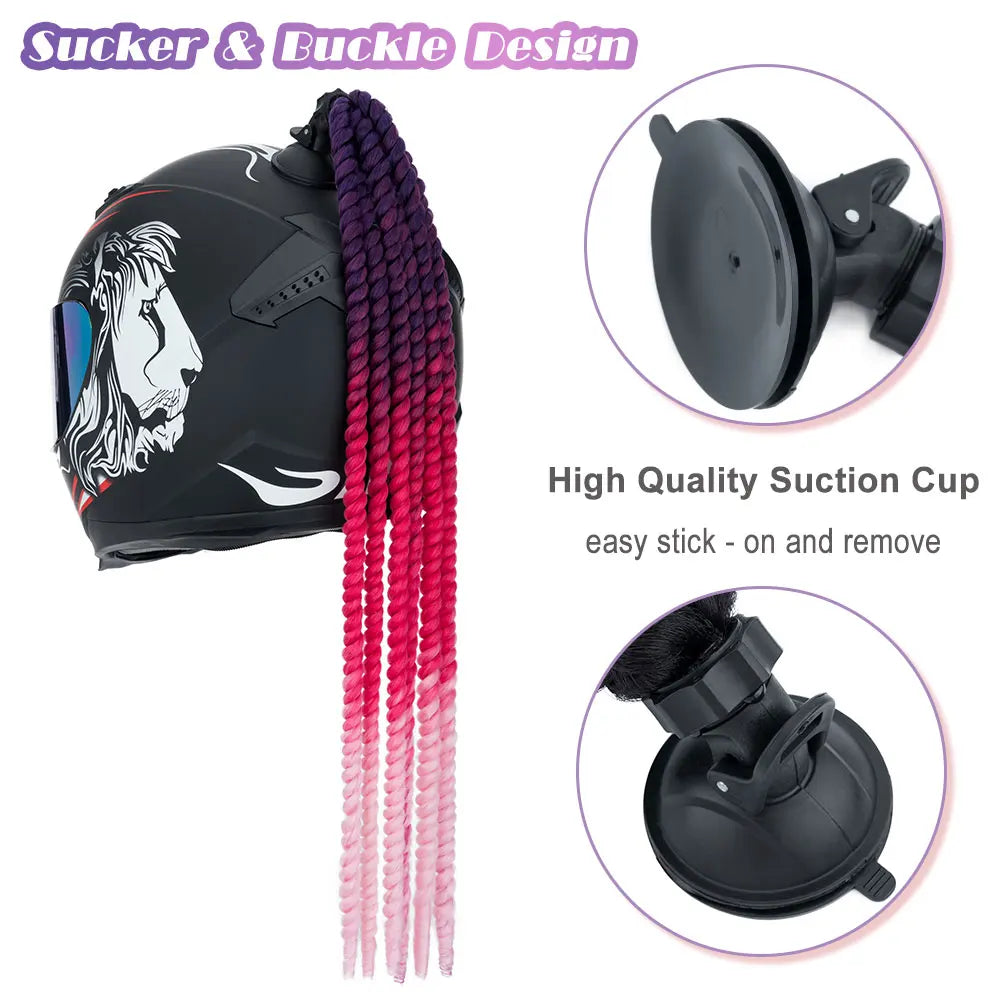 Snoilite 24" Synthetic Ponytail Hair Extensions - Suction Cup Design for Motorcycle Helmets Twist Pigtail - Helmet Not Included