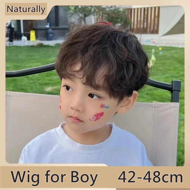 Little Boys Wig Kids Micro Curly Hair Baby Black Toupee Children Headgear Toddlers Headdress Schoolboy Headwear 2-5Y