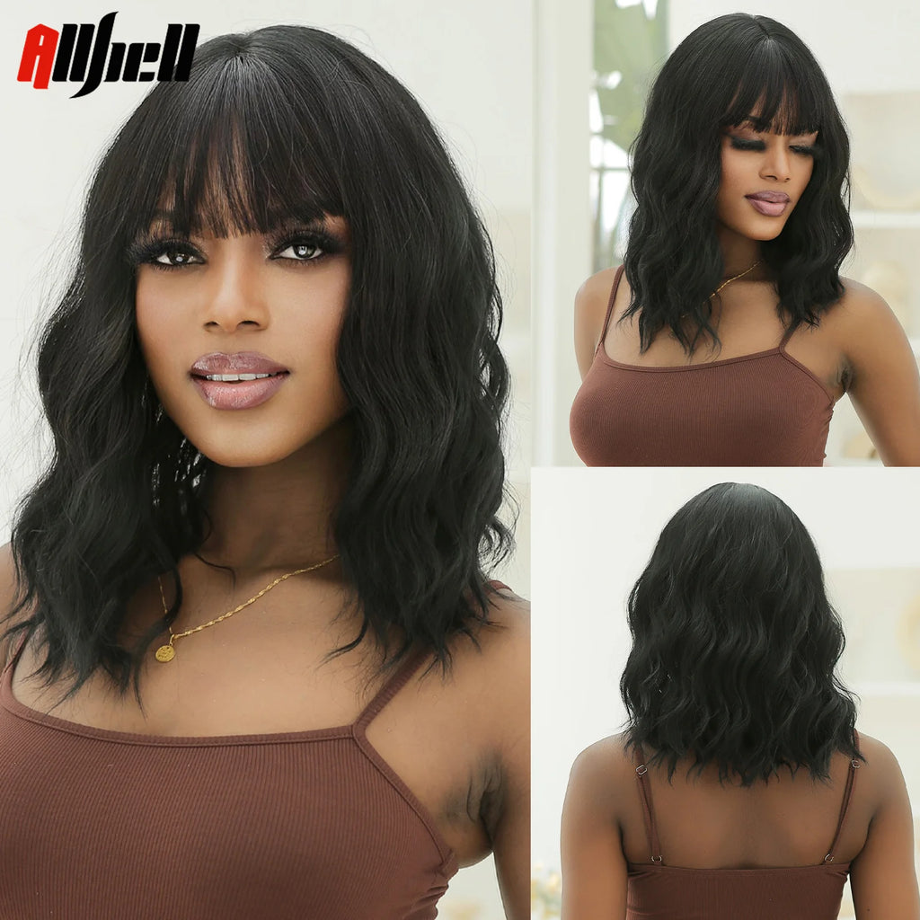Short Curly Wavy White Synthetic Wig White Lolita Hair Wig with Bangs for Women Natural Cosplay Party Halloween Heat Resistant