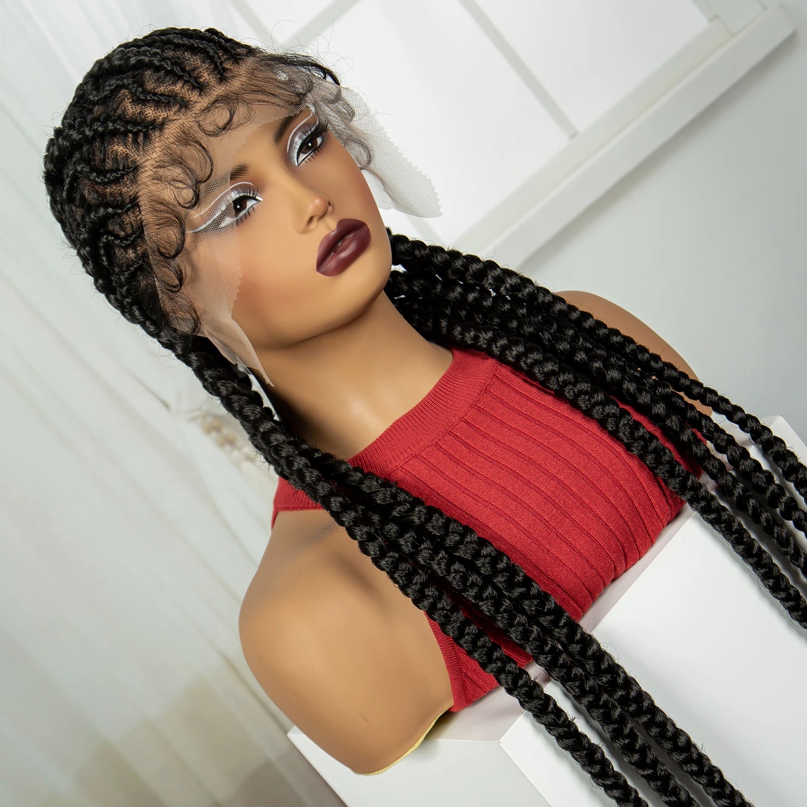 Handmade Cornrow Braided Wigs 36Inch Synthetic Lace Frontal BraidingHair Wigs Knotless Braids Wigs for Black Women