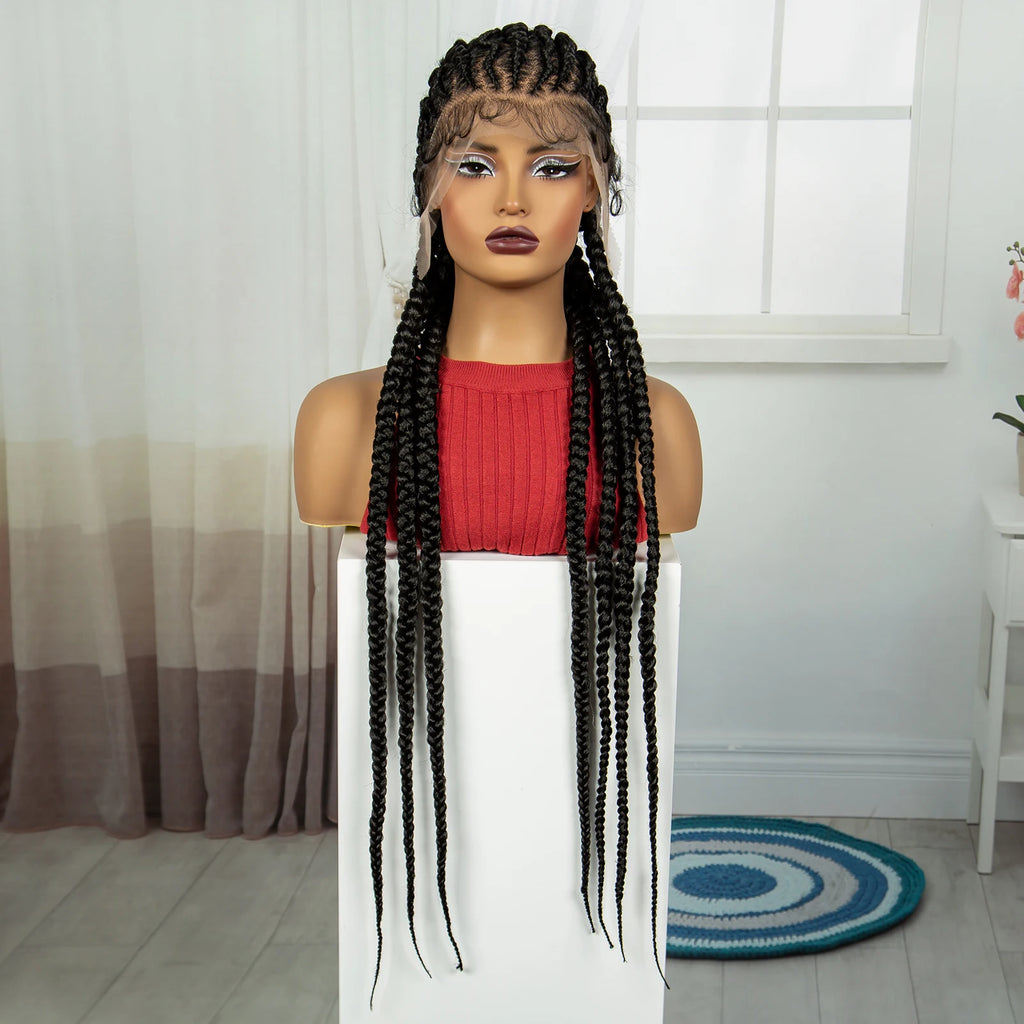 Handmade Cornrow Braided Wigs 36Inch Synthetic Lace Frontal BraidingHair Wigs Knotless Braids Wigs for Black Women