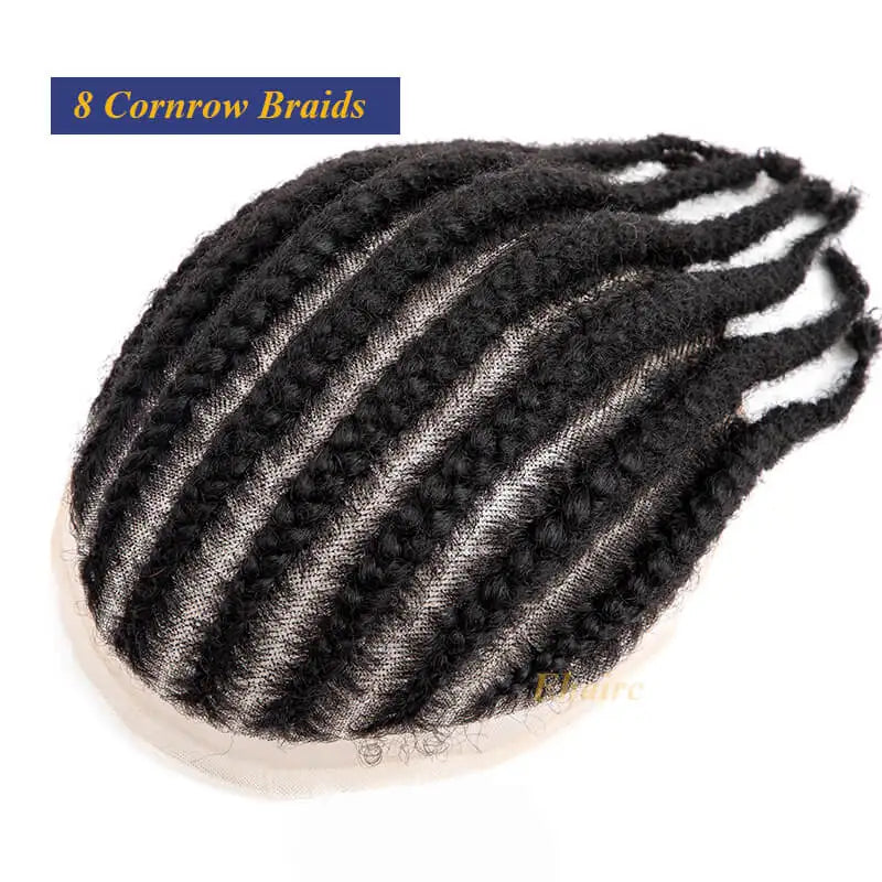 8 Cornrow Braids Toupee For Men Women and Kids,Men's capillary prothesis 6" Cornrow Braids Lace Toupee Men 100% Human Hair