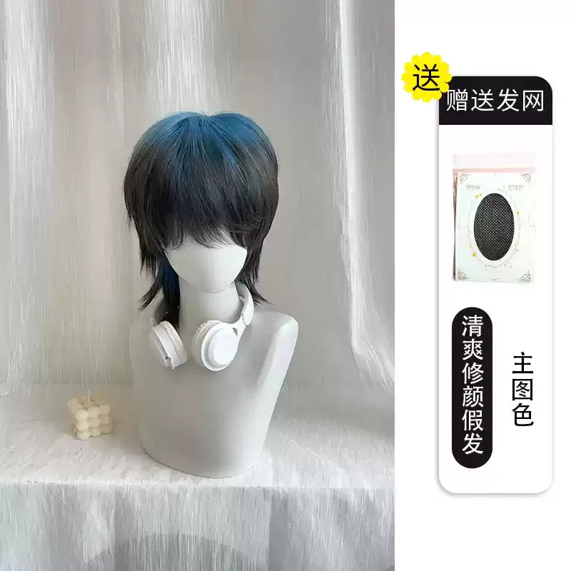 Anime Role-Playing Cos Wig New Wolf-Tailed Mullet Head Boy Short Hair Gradient Wig Siamese Cat Handsome Cute Wig Props Cos Props
