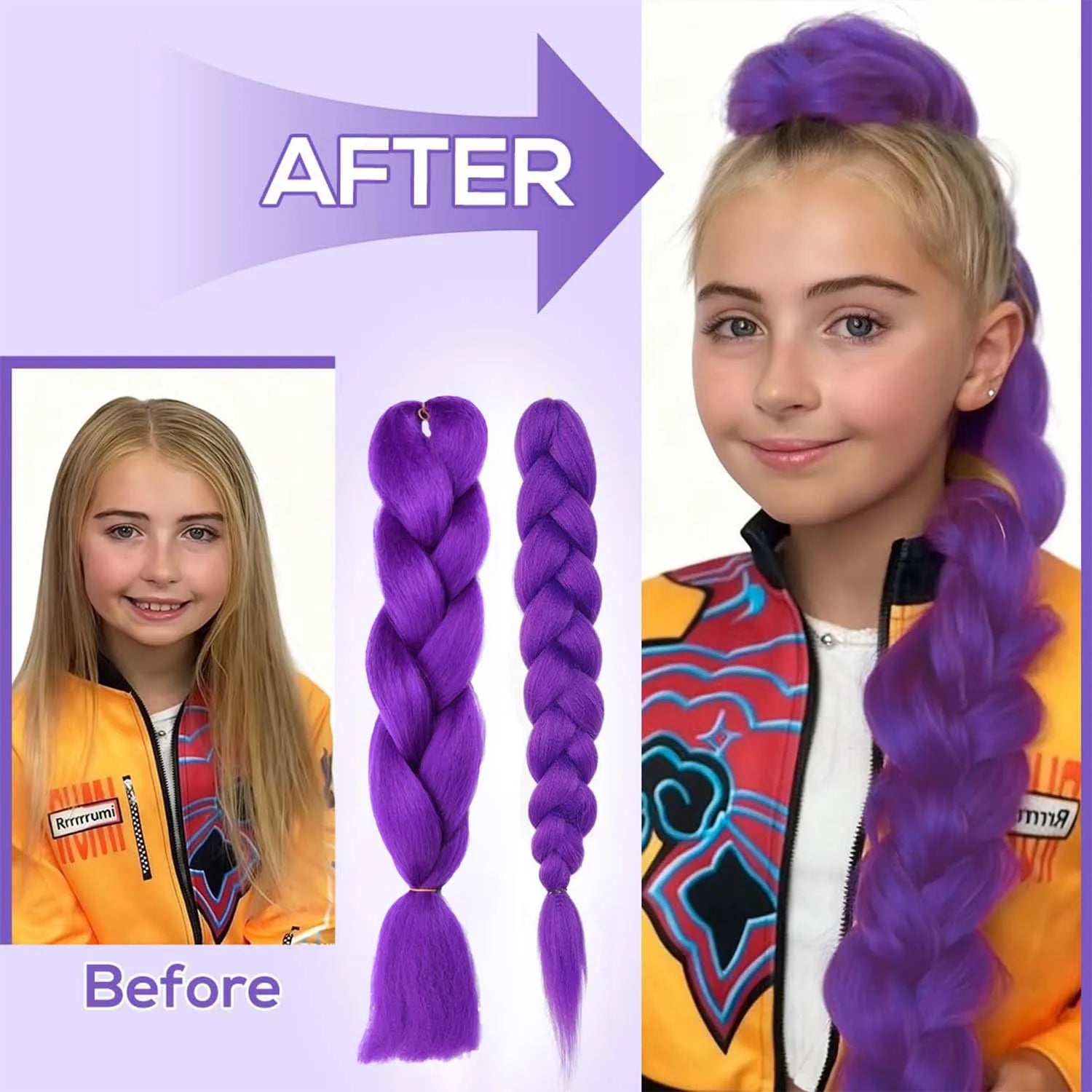 Synthetic 24inch Long Purple Braiding Hair Extensions for Braids Ru mi Braiding Hair for Stage Party Cosplay,Multi-colored Braid