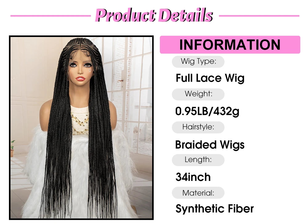 African Braided Hair Wigs Synthetic Full Lace Cornrow Knotless Box Braiding Wigs for Black Women Lace Frontal Crochet Braids Wig