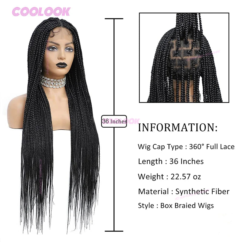 36" Cornrow Braids Lace Wigs Synthetic Full Lace Braided Wigs For Women Knotless Box Braid Wig Braided Wigs