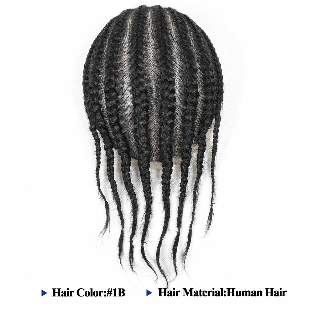 Men's Black Cornrow Box Braided Human Hair Man Toupee Full Lace Male Toupee For Men Afro Cornrow Braids Human Hair Mens Wigs