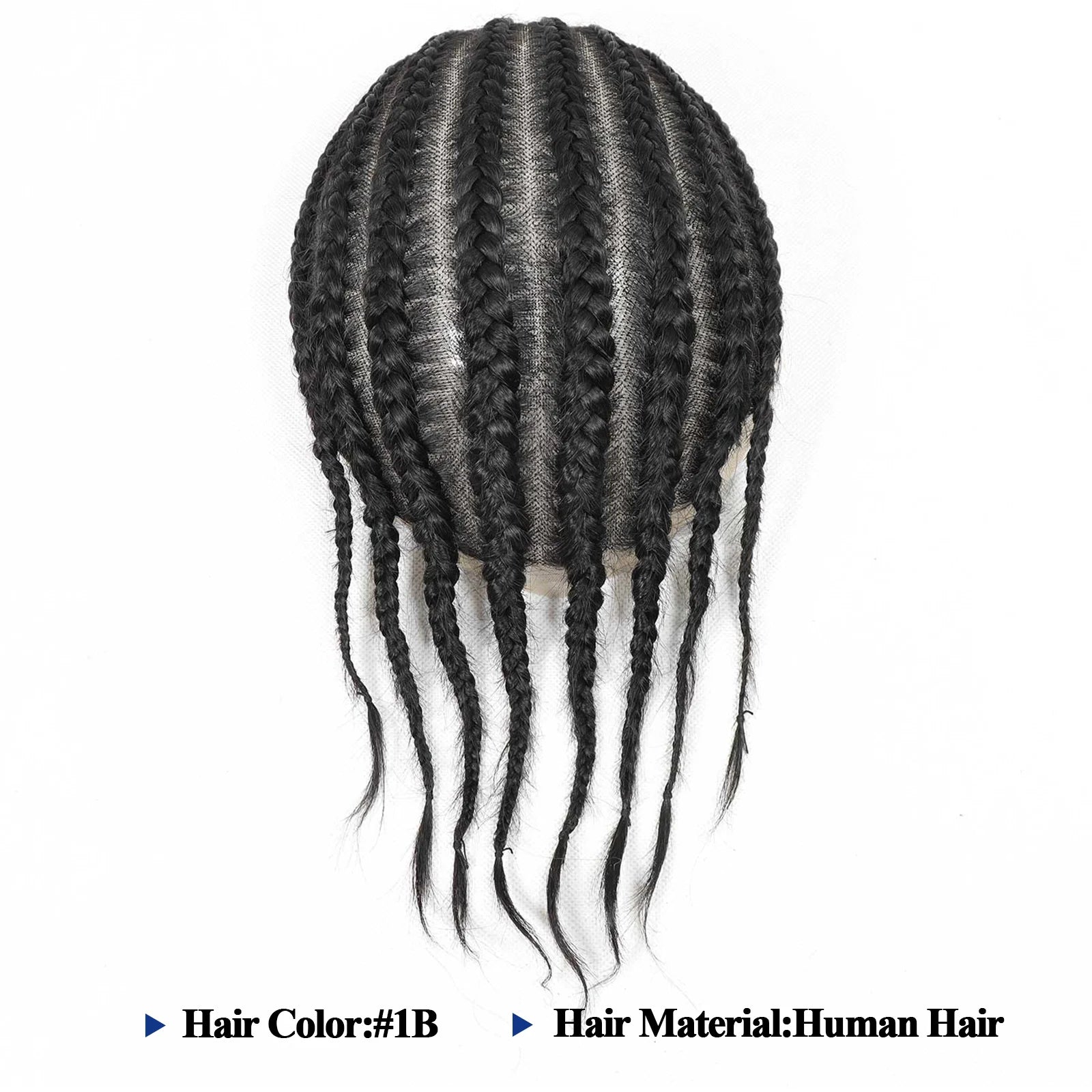 Men's Black Cornrow Box Braided Human Hair Man Toupee Full Lace Male Toupee For Men Afro Cornrow Braids Human Hair Mens Wigs