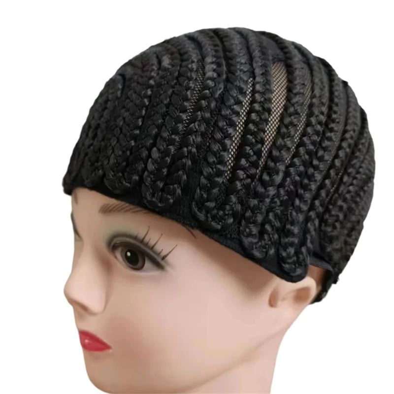 Black Cornrow Braided Wig Cap Easy Sew-in Glueless Breathable Crochet Hair Weave Wig Cap for Women