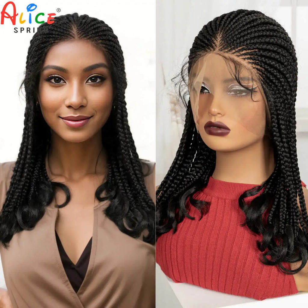 18in Cornrow Braided Wig with Wavy Ends Synthetic Full Lace Braided Lace Wig with Baby Hair Knotless Braids Wigs for Black Women