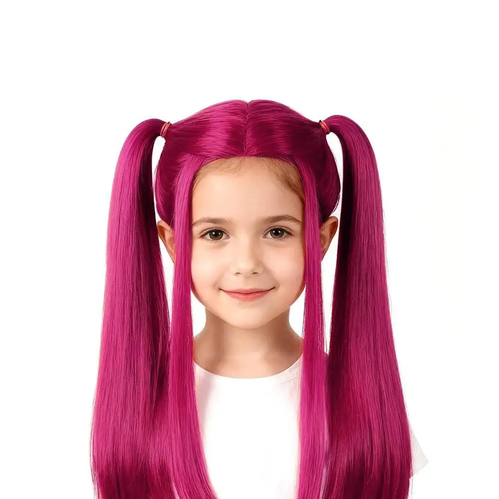NEW Cosplay Purple/Pink Long Braid With Side Ponytail Integrated Tiger Mouth Clamp Children's Wig Halloween Costume Party Anime
