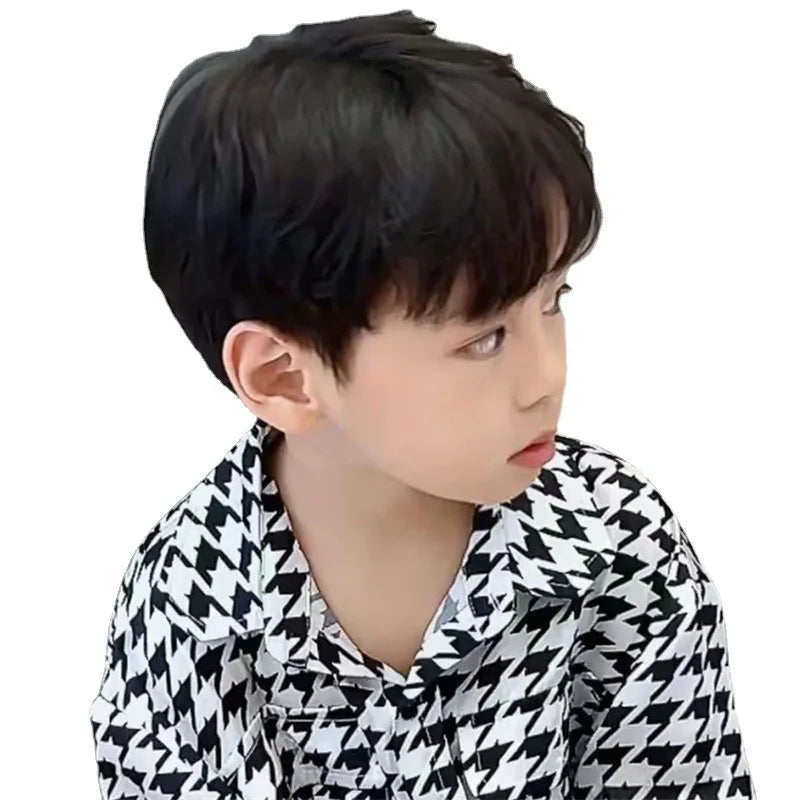 Children's Wig Short Hair Korean Baby Boy Toupee Headwear Accessories Black Dark Brown Kids Nice Birthday Present Outdoor Travel