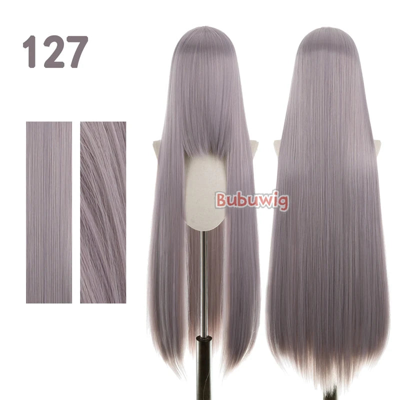 Bubuwig Synthetic Hair 100cm Long Straight Pure Color Cosplay Wigs Over 100 Colors Pink Orange Blonde Green Wig Heat Resistant