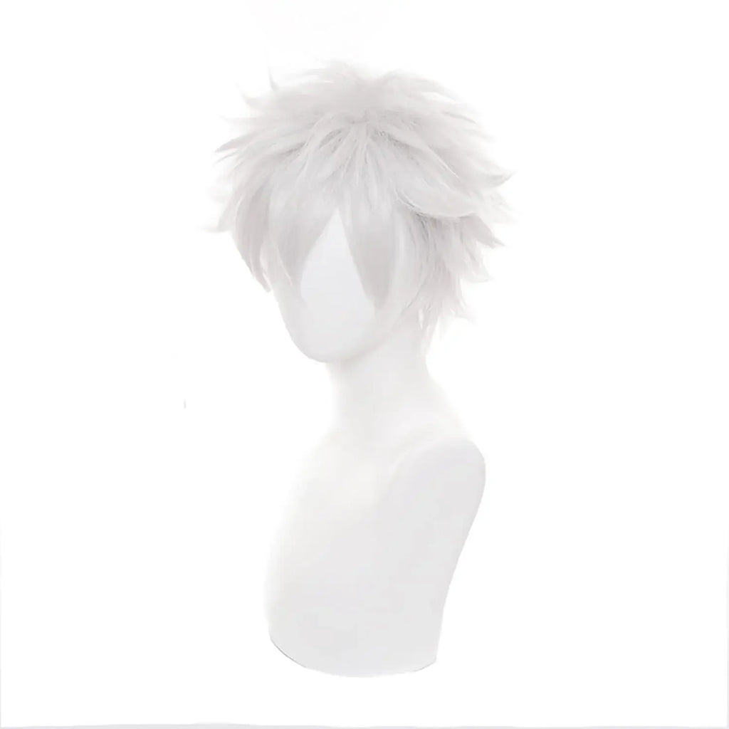 White Short Wig for Boy White Wig Cosplay Wig 4inch Straight Wavy Cosplay Wig for Men Synthetic Wig