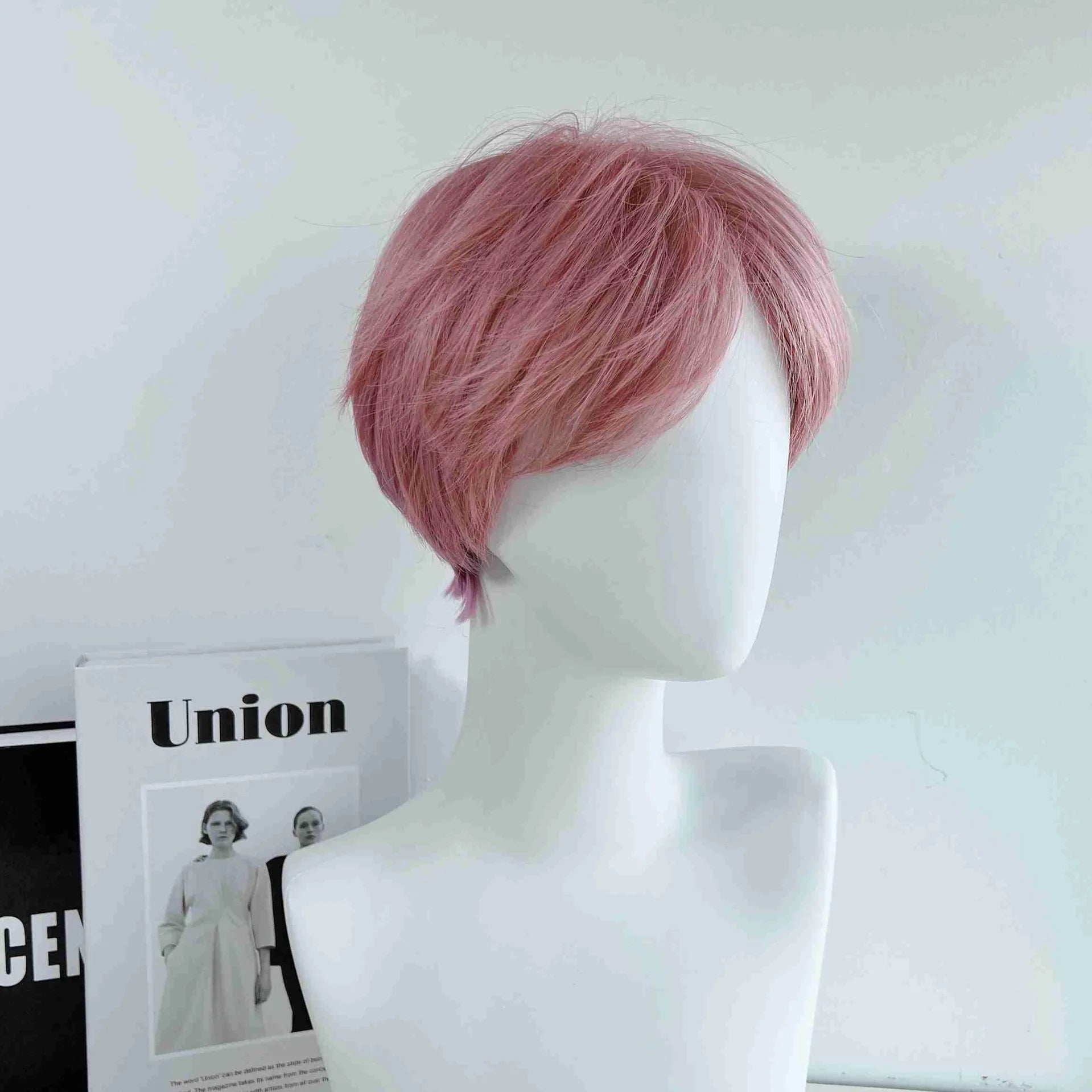 Pink Short Wig for Boy Men Cool Cosplay Blonde Black Wigs Synthetic Wig Heat Resistant Fiber Peruca Cacheada Sintetica