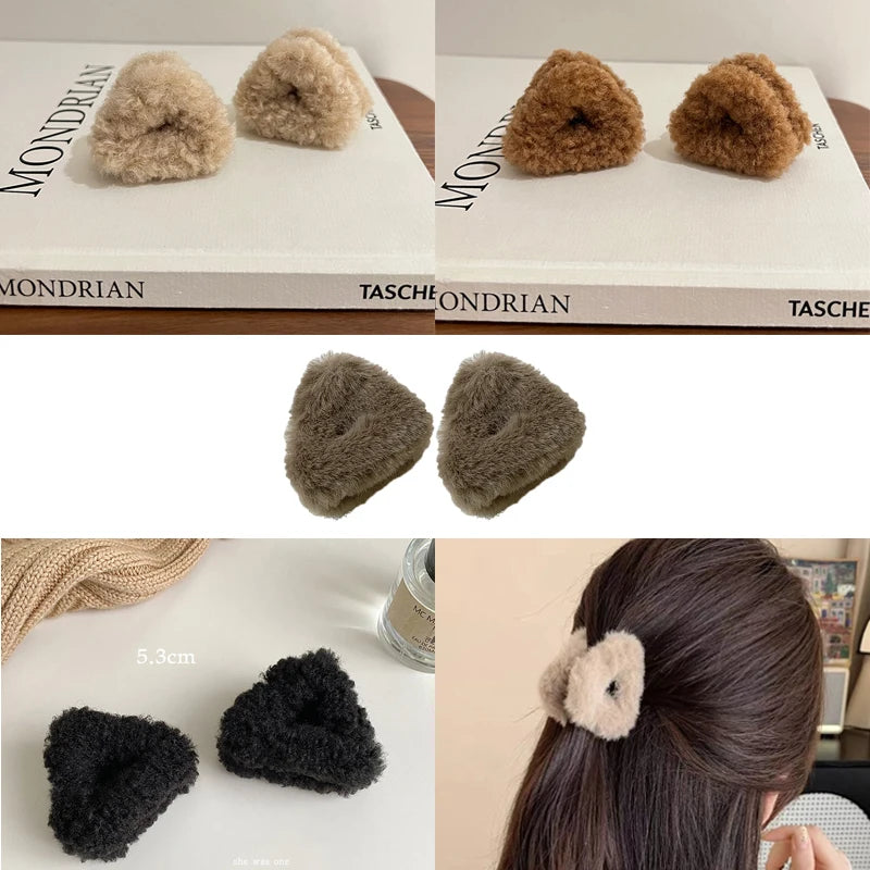 2Pcs Plush Cat Ears Shape Hair Clips Women Sweet Cute Beige Duck Beak Clip Hairpin Fashion Girls Headwear Hair Accessories