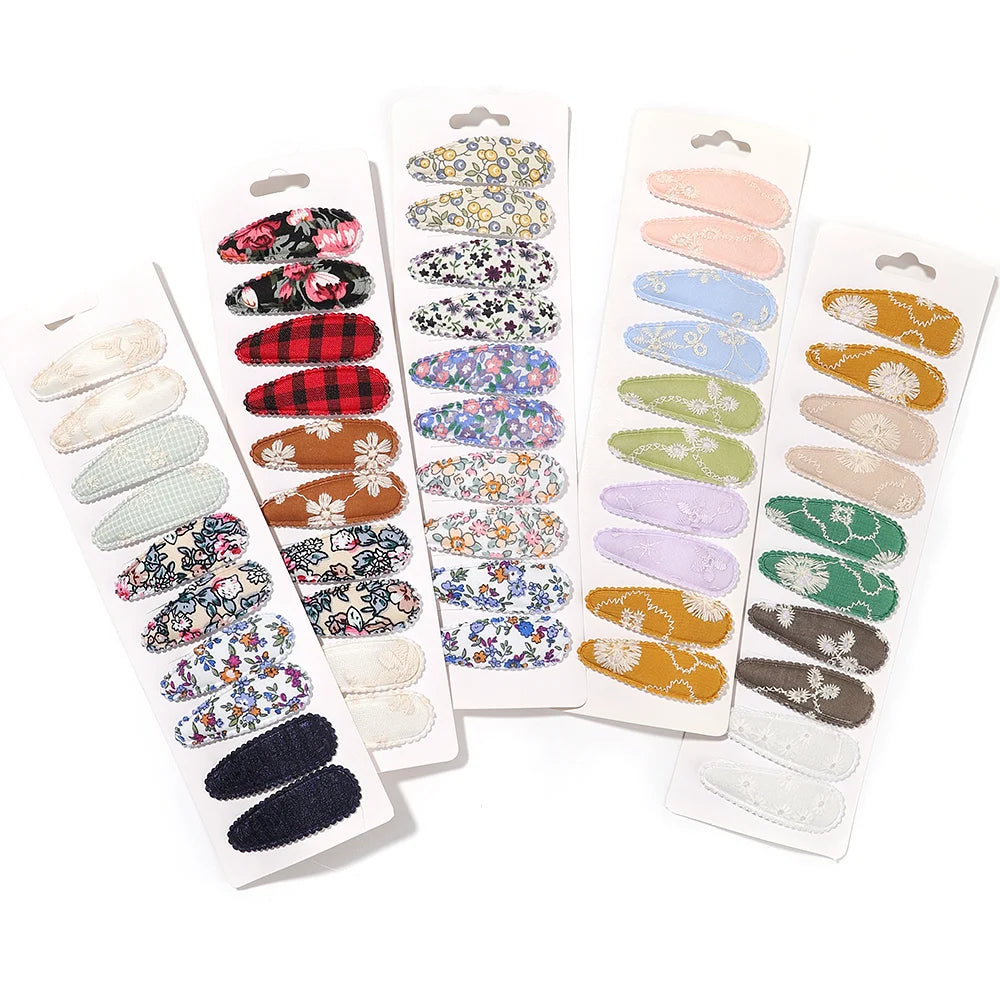 10Pcs/Lot Fresh Print Cotton Alloy Hair Clips for Kids Fabric Plaid BB Hairpins Girl Hairgripe Headwear Baby Hair Accessories