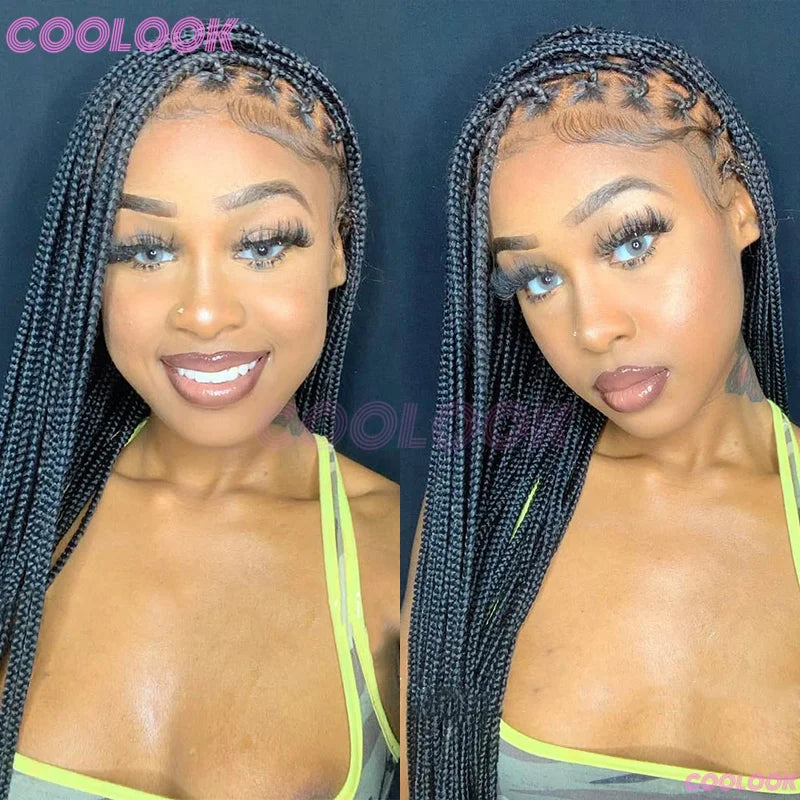 36" Synthetic Box Braided Wigs For Black Women Cornrow Braids Lace Wigs Braids African Wigs