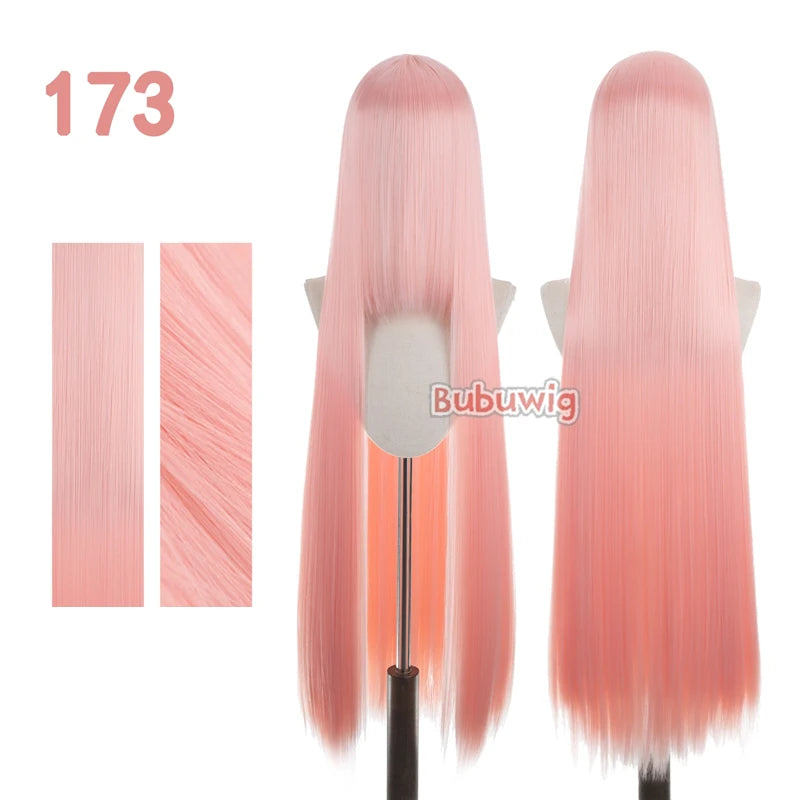 Bubuwig Synthetic Hair 100cm Long Straight Pure Color Cosplay Wigs Over 100 Colors Pink Orange Blonde Green Wig Heat Resistant