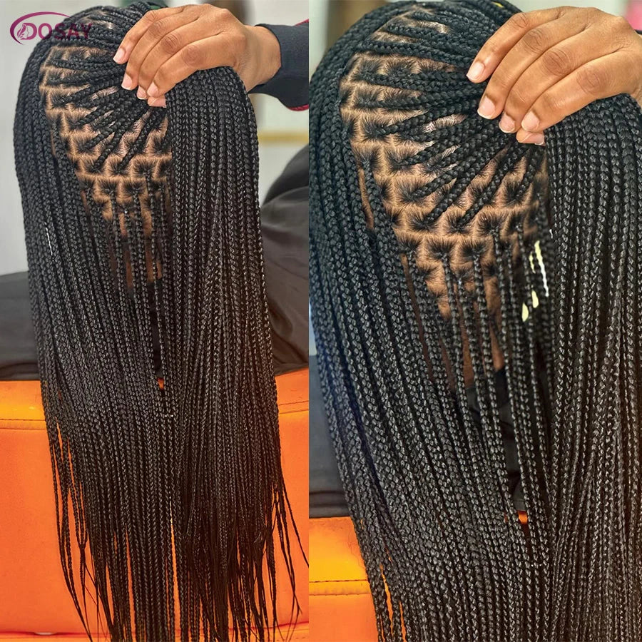 36Inch Synthetic Long Box Braided Wig Full Lace Straight Cornrow Braiding Wig Burgundy Knotless Cornrow Braid Wig With Baby Hair