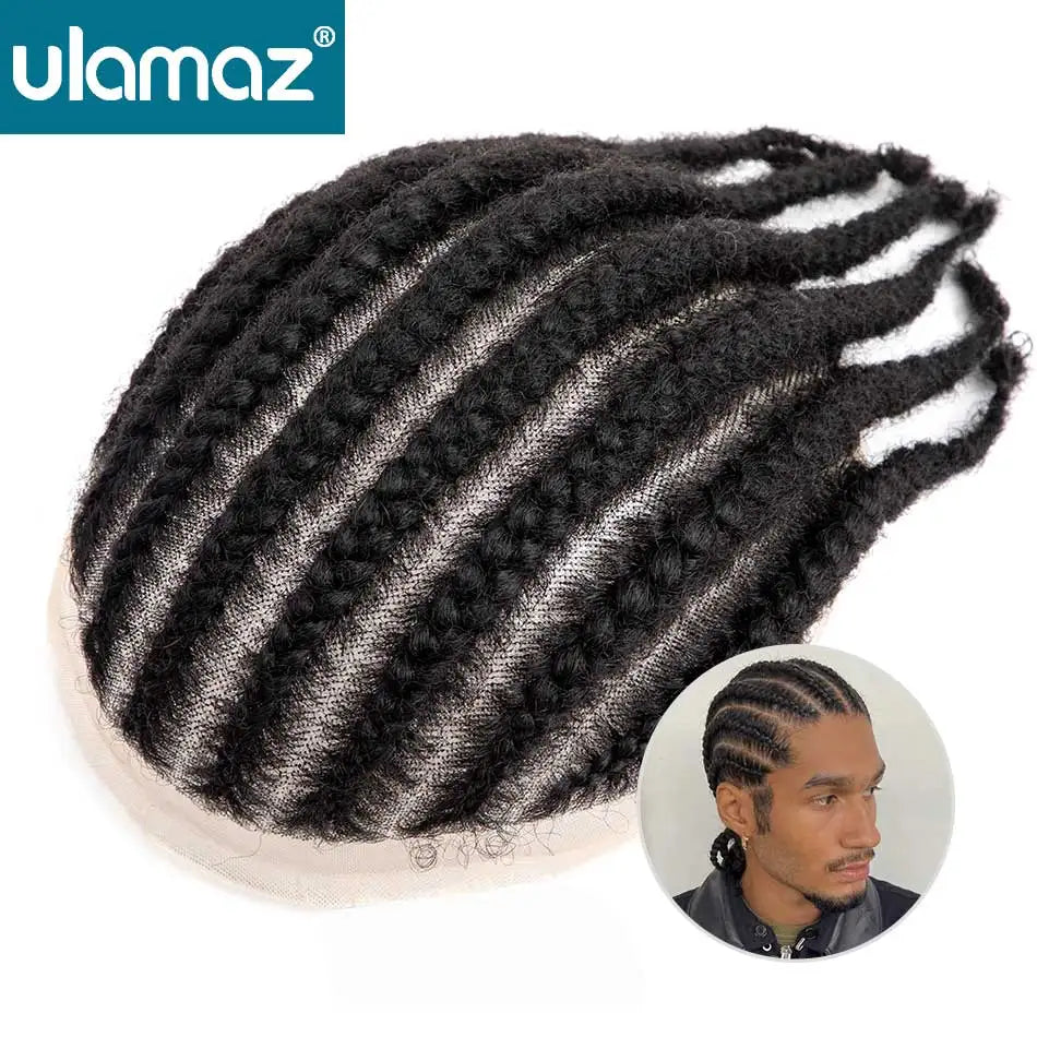 Cornrow Braids Full Lace Men's Wig 8-Strand Braid Toupee Human Hair French Lace Male Hair Prosthesis Braided Hair System For Man