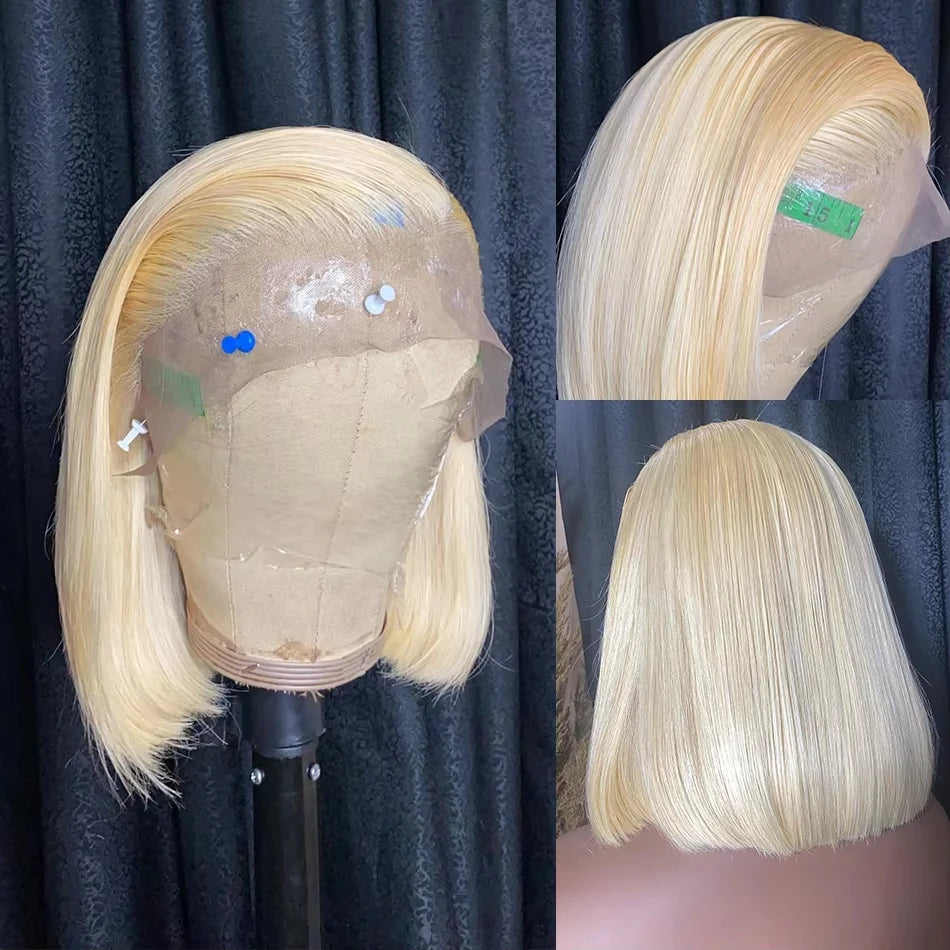 Human Hair Wig Grey Bob Wigs 200% 13x4 HD Transparent Ginger Orange Lace Front Bob Blunt Cut Straight Colored Wigs Pre Plucked