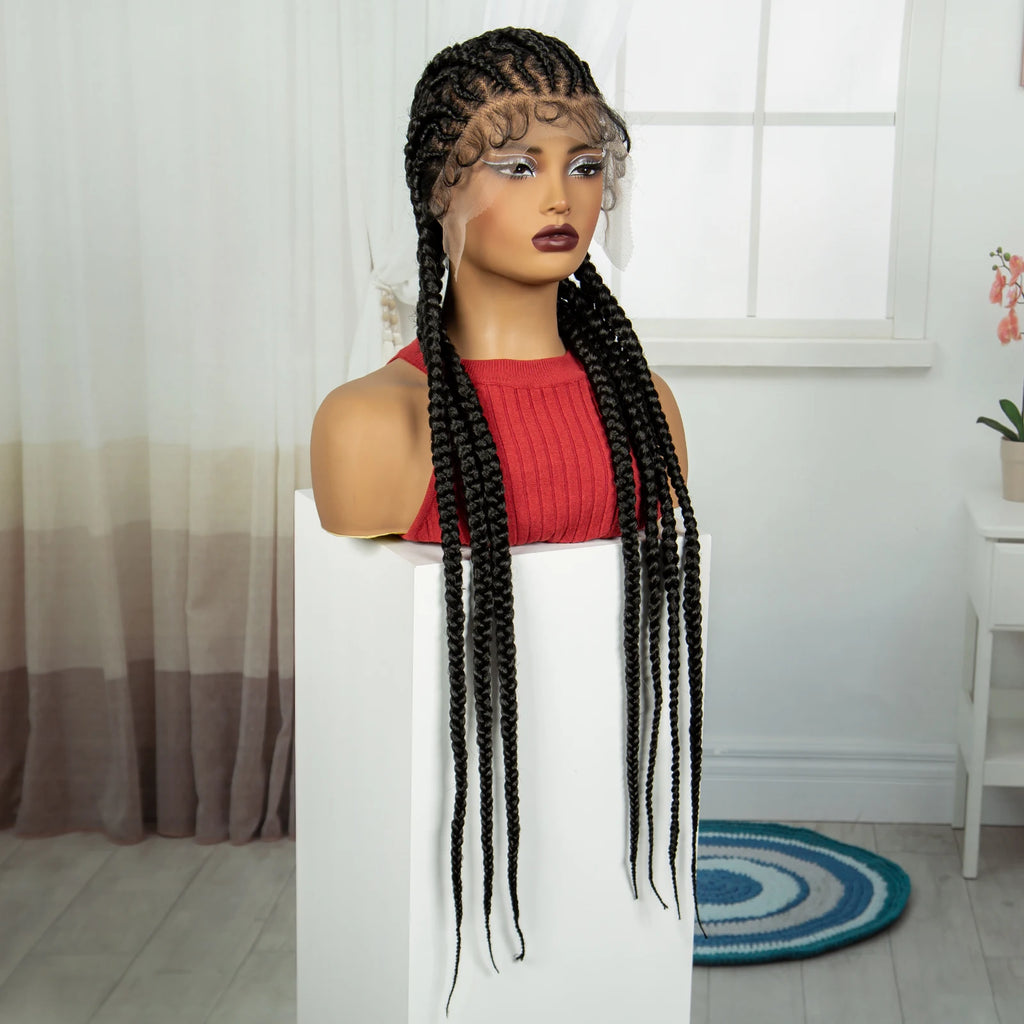 Handmade Cornrow Braided Wigs 36Inch Synthetic Lace Frontal BraidingHair Wigs Knotless Braids Wigs for Black Women