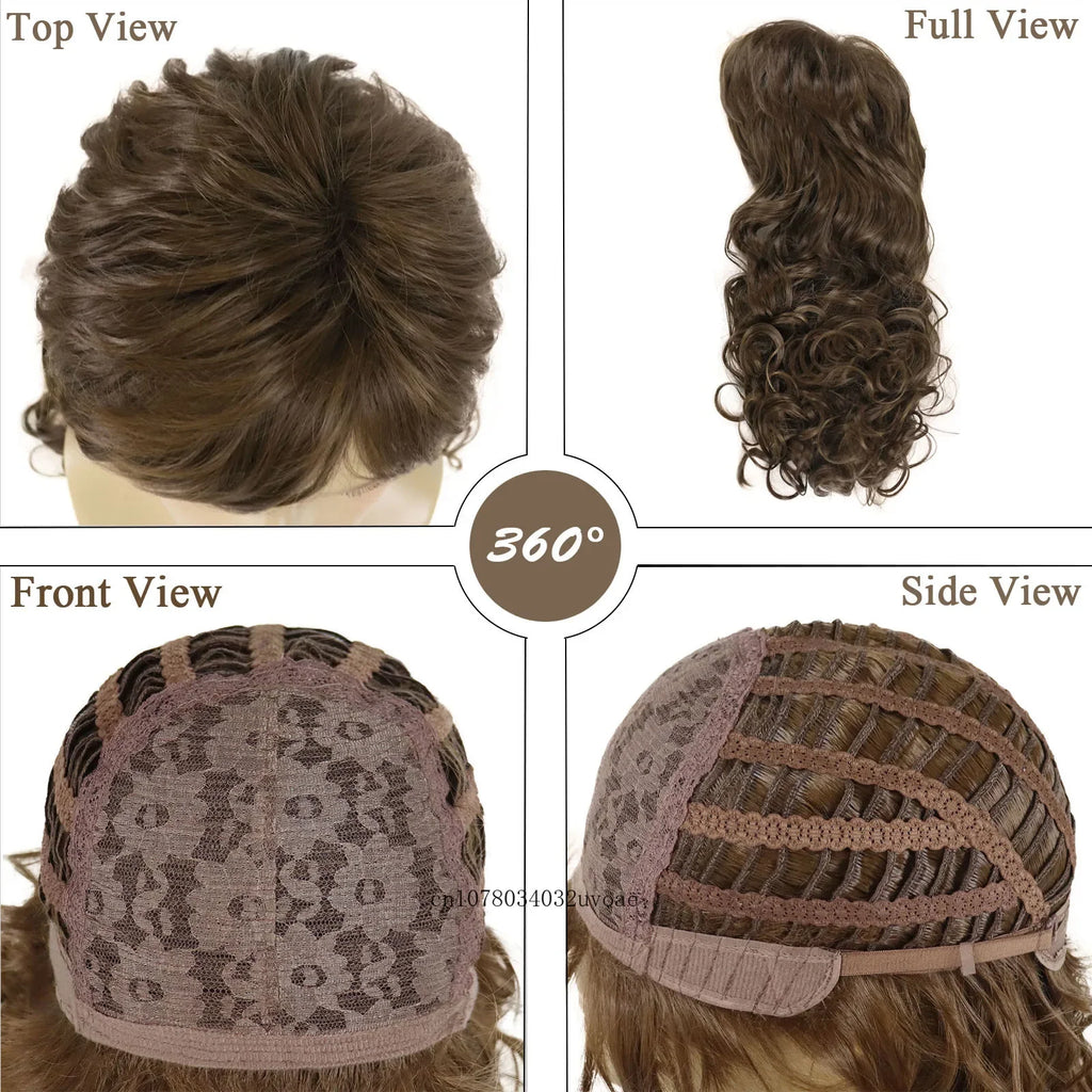 Mullet Wig for Men Synthetic Brown Replacement Wigs 70s Curly Retro Disco Rocker Natural Hair Party Cosplay Costume Man Full Wig
