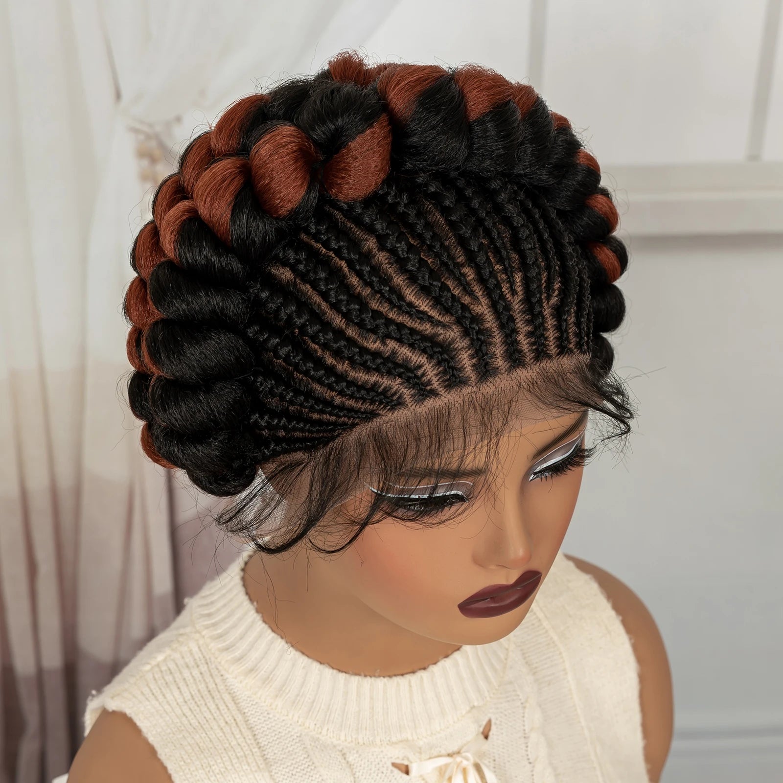 Cornrow Braided Wigs Synthetic Full Lace Colored Bantu Braided Wigs  Natural Knotless Braids Wigs with Baby Hair for Black Women