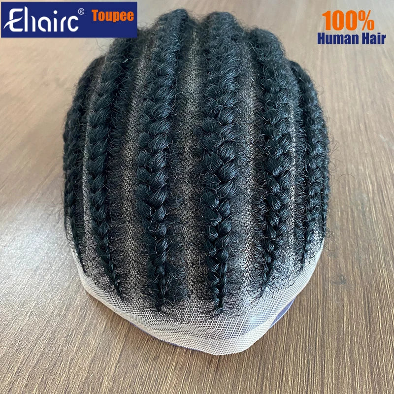 8 Cornrow Braids Men's Wig Q6 Base Male Hair Prosthes Toupee For Men 6" Men's capillary prothesis Cornrow Braids 100% Human Hair