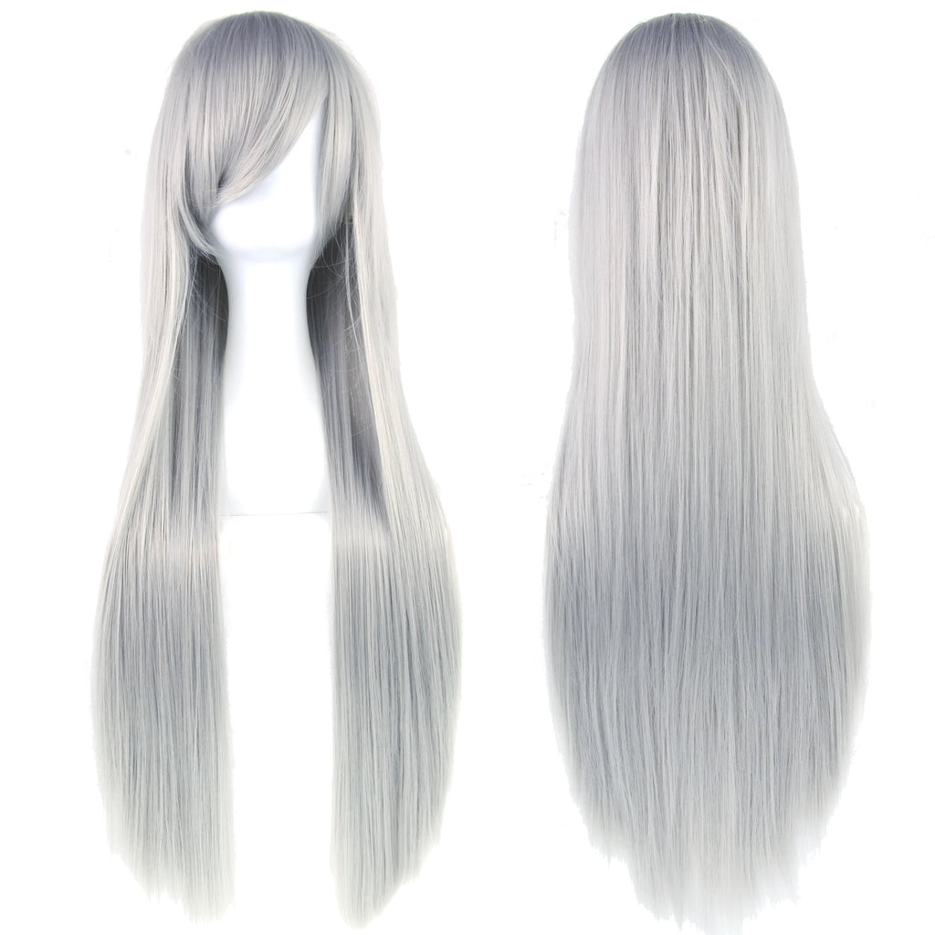 Soowee 80cm Long Synthetic Hair White Purple Cosplay Wigs Party Black Hair Straight Wig Hairpiece for Women