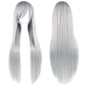 Soowee 80cm Long Synthetic Hair White Purple Cosplay Wigs Party Black Hair Straight Wig Hairpiece for Women