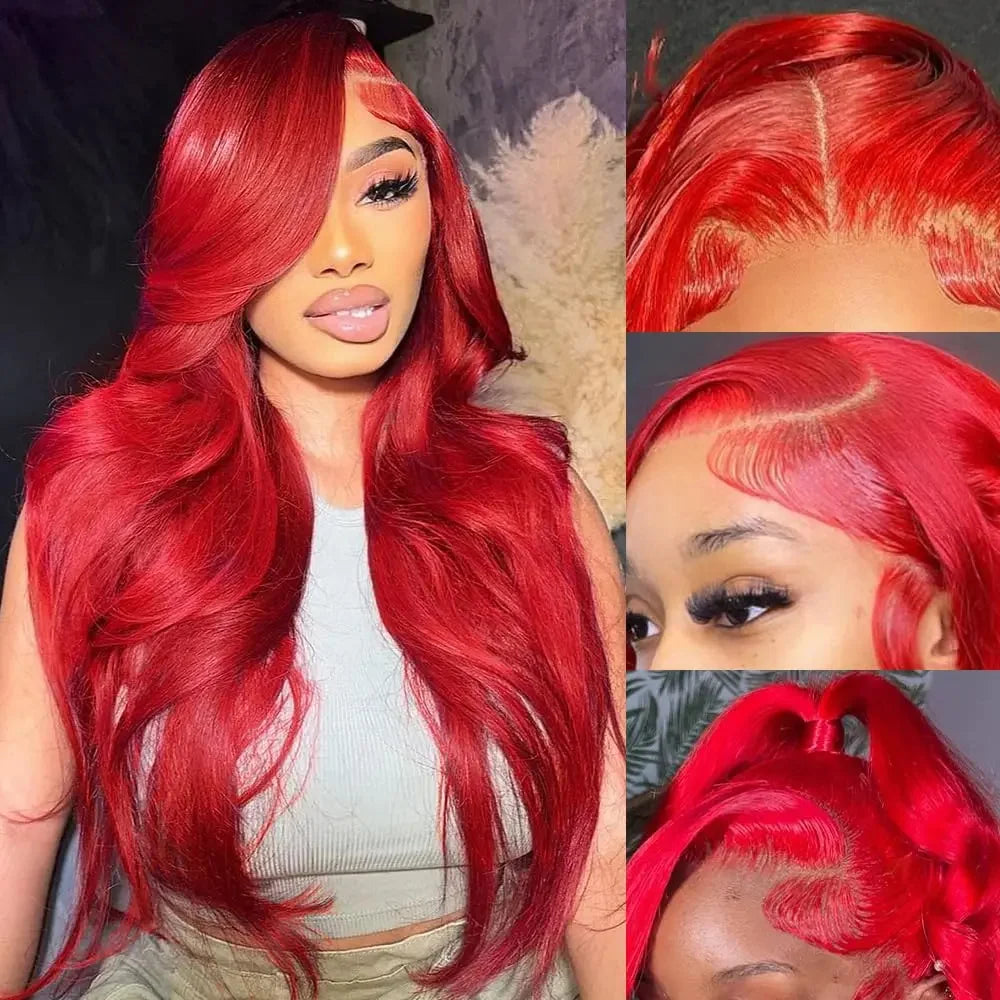 Hot Red 13x6 Hd Lace Frontal Human Hair Wigs Brazilian Colored Body Wave Lace Front Wig 4x4 5x5 Closure Wig For Women Red