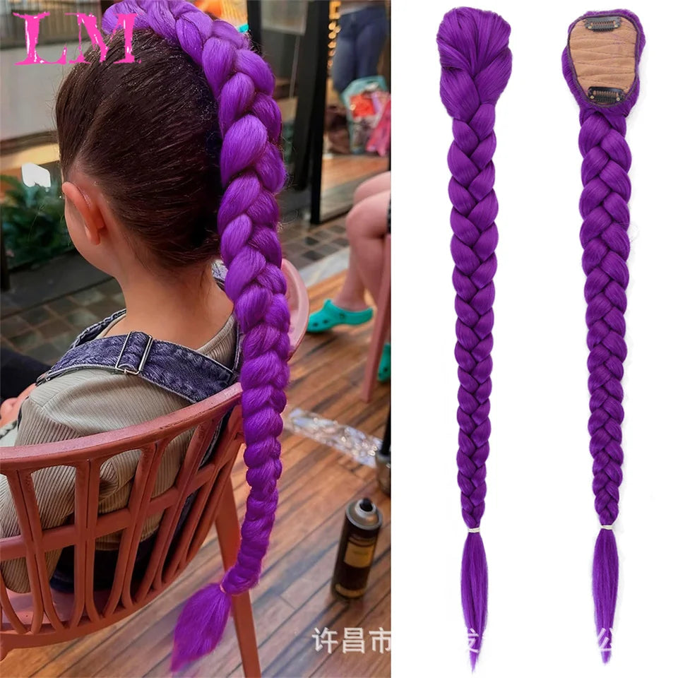 LM Synthetic 32nch Long Purple Braiding Hair Extensions for Braids Rumi Braiding Hair for Stage Party Cosplay Multi-colored Br
