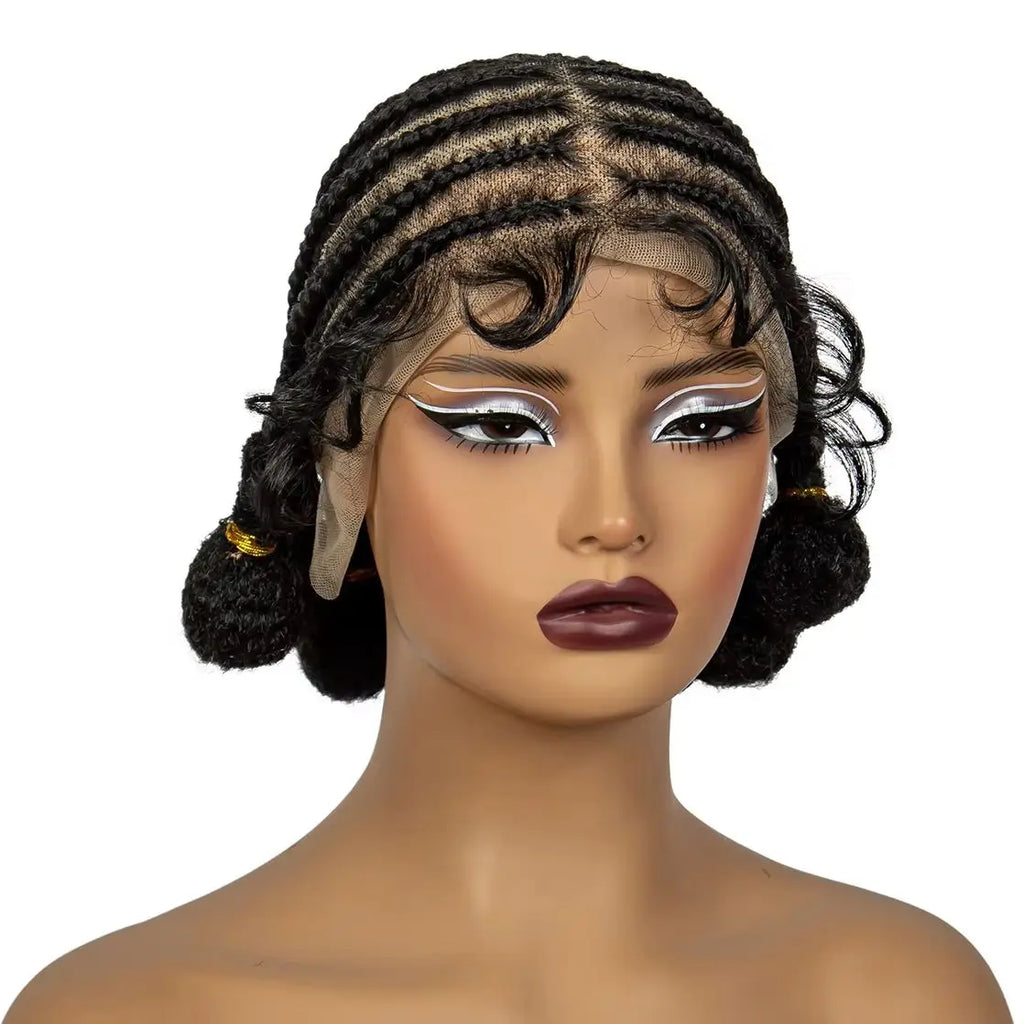 10Inch Short Natural Cornrow Braided Wigs with Baby Hair Synthetic Transparent Full Lace Handmade Bantu Braids Wigs for Women