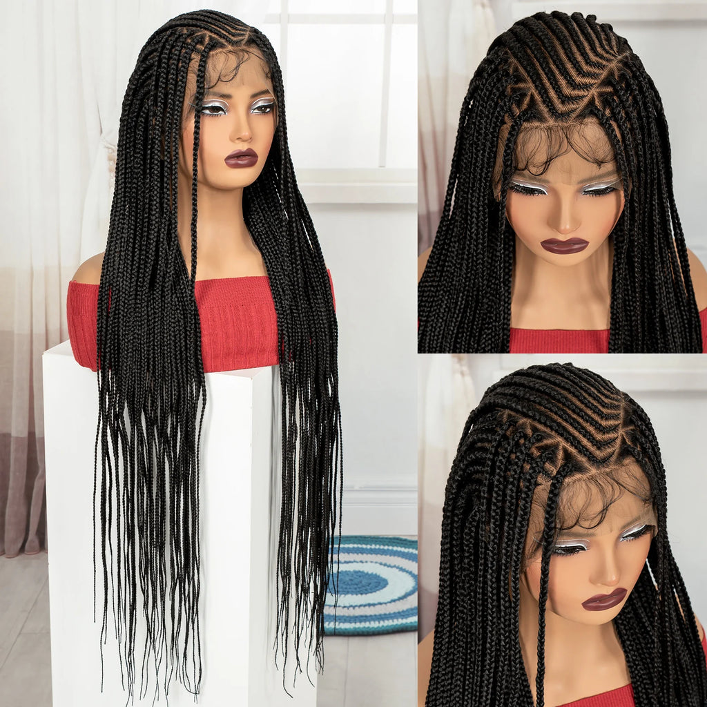 Cornrow Braided Wigs 36in Synthetic Full Lace Braiding Hair Wigs Knotless Lace Frontal Braids Wig with Baby Hair for Black Women