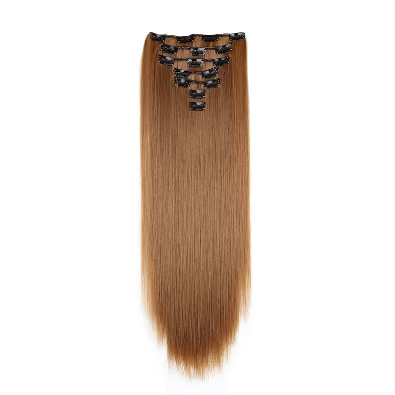 WIGSIN 24Inch Synthetic 7Pcs/set Long Straight Hair Extension 16Clips Hairstyle Black Blonde Hairpiece for Women