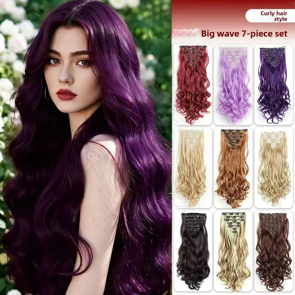 Clip In Hair Extensions 7 PCS Full Head 22 Inch Long Curly Wavy  For Women Girls Hair Synthetic Wig Hairpieces