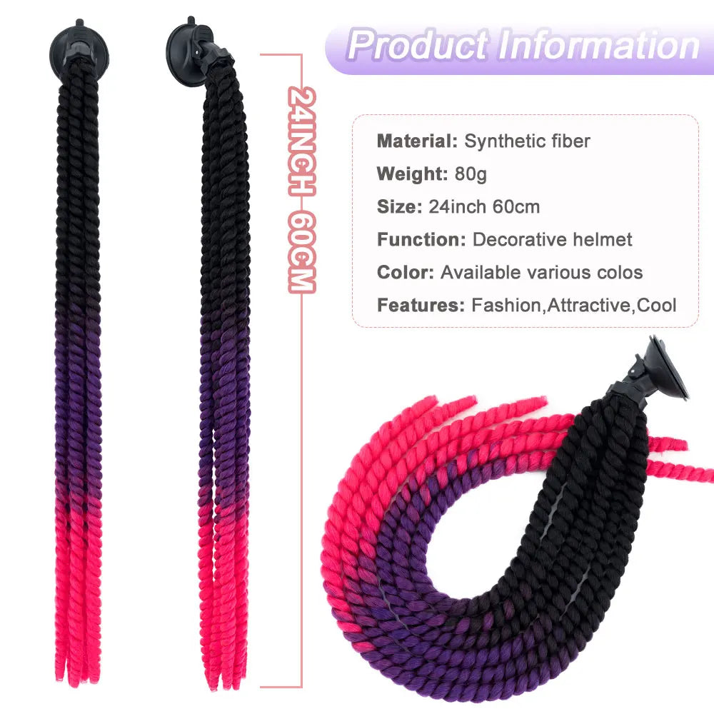 Snoilite 24" Synthetic Ponytail Hair Extensions - Suction Cup Design for Motorcycle Helmets Twist Pigtail - Helmet Not Included