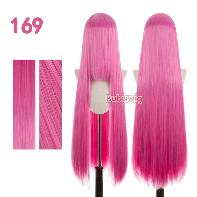 Bubuwig Synthetic Hair 100cm Long Straight Pure Color Cosplay Wigs Over 100 Colors Pink Orange Blonde Green Wig Heat Resistant