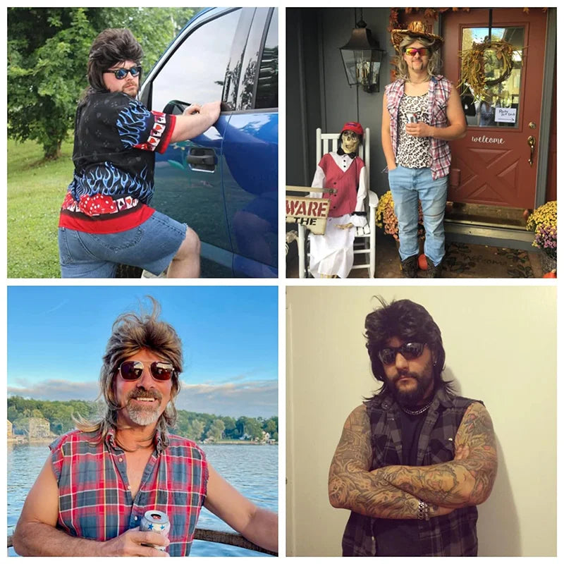 8 Styles Mullet Wigs for Men 70s 80s Costumes Fancy Party Accessory Cosplay Halloween Performance Synthetic Wig