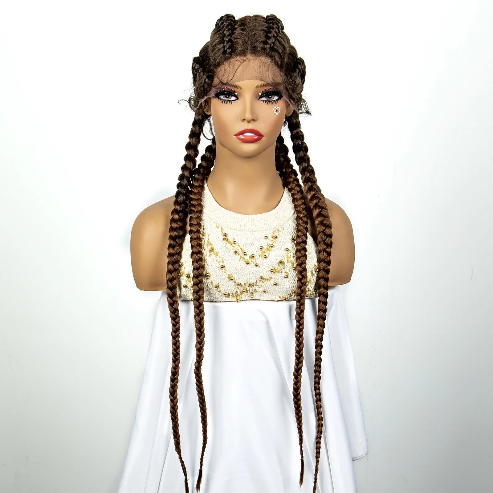 27/613 Color 36 Inches Synthetic Cornrow Braided Wigs for Black Women with Baby Hair Lace Frontal Box Braids Wig Daily Use