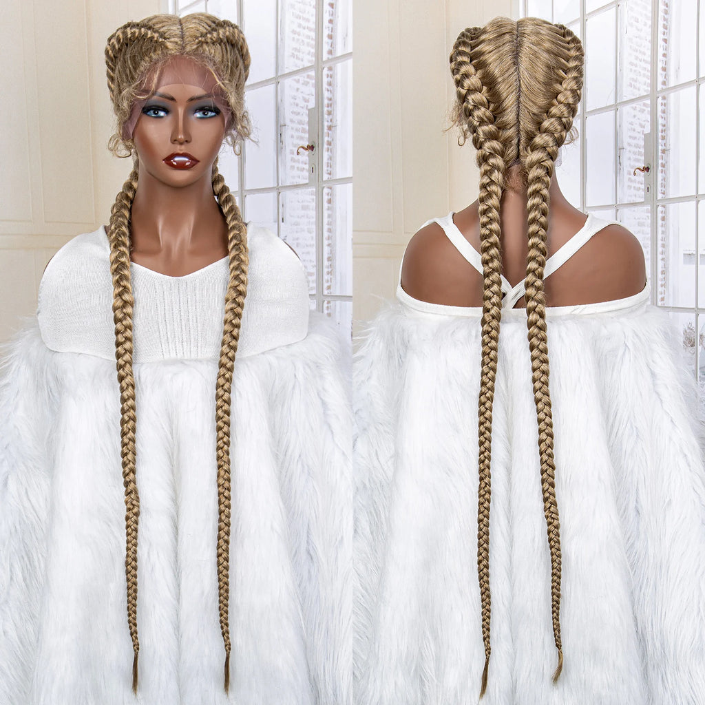 36 Inches Cornrow Braided Wigs Synthetic Lace Front Braids Wigs for Black Women Long Lace Wigs Double Braid Knotless