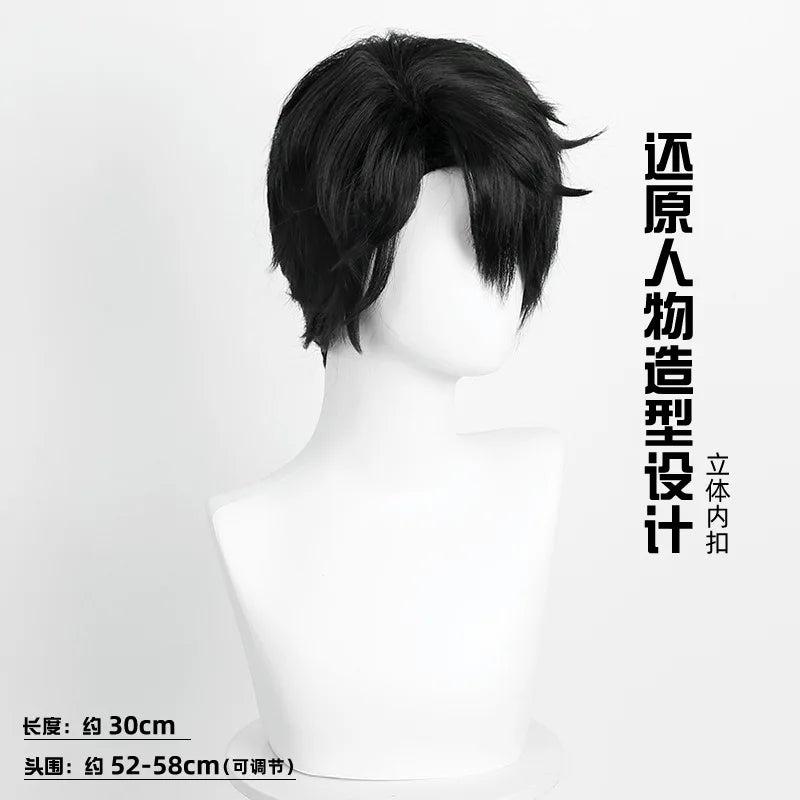Synthetic Short Black Wig for KP O Squad Boy-Shaga Inspired Jinu Cosplay Anime Costume Hair Party