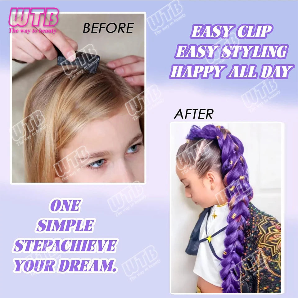 26 inch Purple Braids Ponytail Rubber Band Pre Braiding Hair Synthetic Purple Hair Extensions for Halloween Costume Cosplay