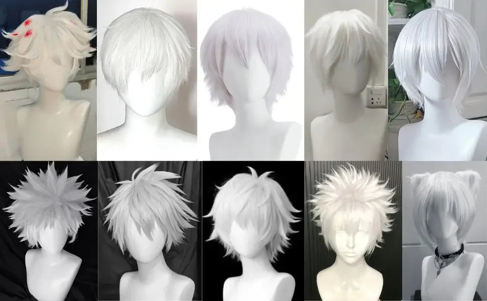White Short Wig for Boy White Wig Cosplay Wig 4inch Straight Wavy Cosplay Wig for Men Synthetic Wig