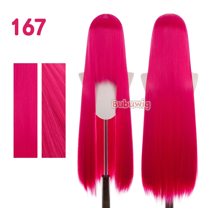 Bubuwig Synthetic Hair 100cm Long Straight Pure Color Cosplay Wigs Over 100 Colors Pink Orange Blonde Green Wig Heat Resistant