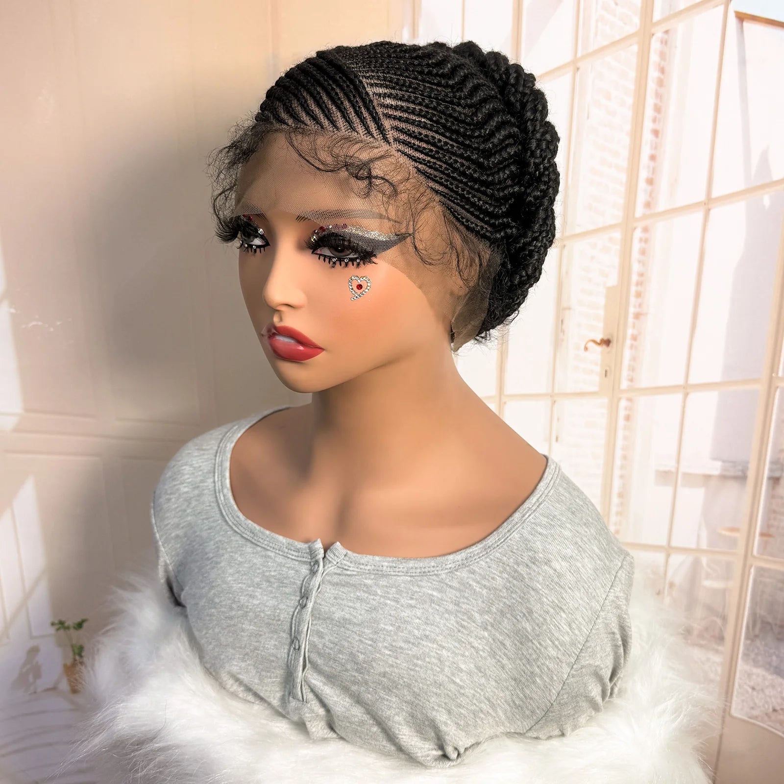Short Full Lace Braiding Wig Synthetic Cornrow Knotless Box Braided Wigs Natural African Bantu Braids Wig for Black Women